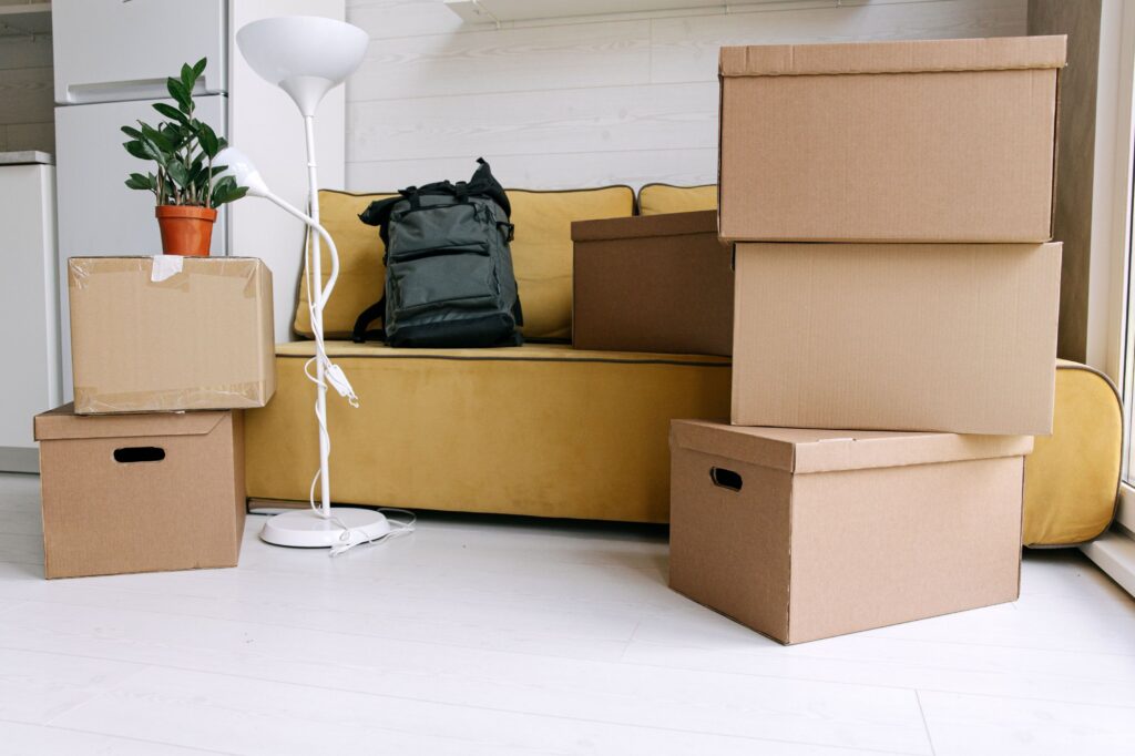 Couch and boxes for a storage unit
